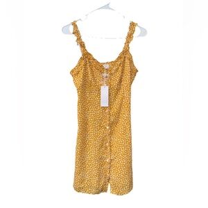 NWT Anthropologie Sage The Label Mustard Floral Mini Dress Button Down Ruffle M